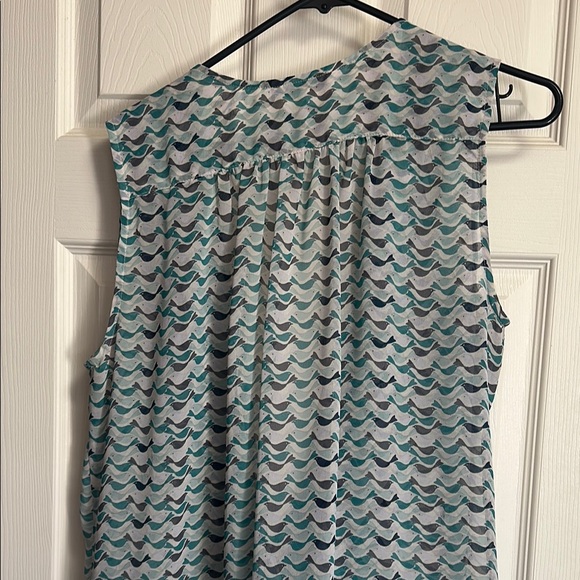 CAbi Blue and White Wrap Top with V-Neck Blouse - Picture 3 of 3